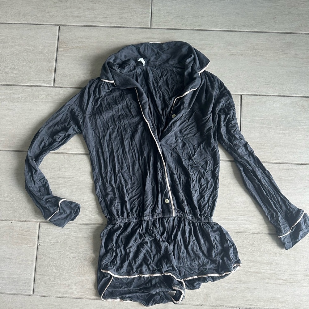 Black Long Sleeve Romper with White Trim